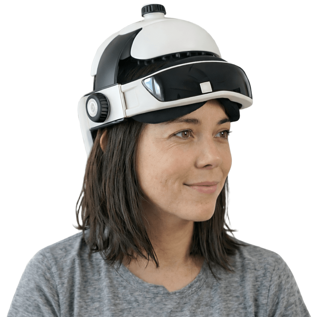 Mujer usando dispositivo de neuroestimulación